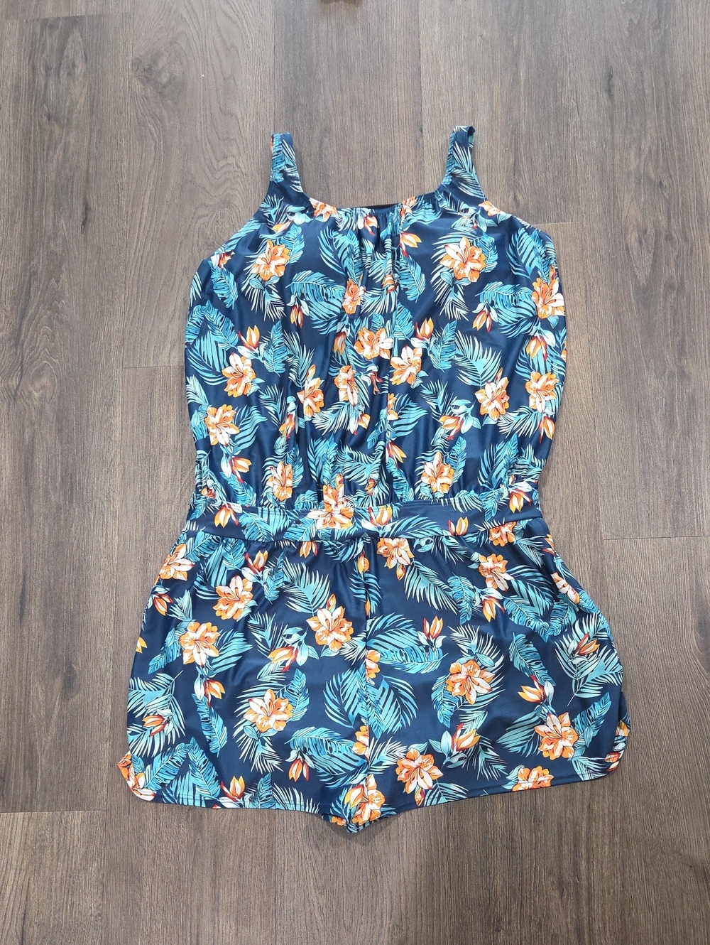 BloomChic Navy Floral Tropical Jumpsuit with Orange Flowers
